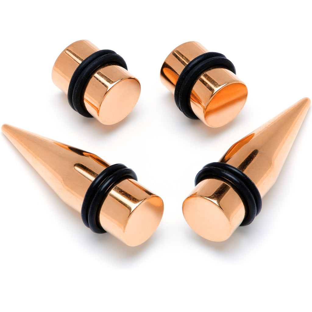 BodyCandy Rose Gold Tone PVD Straight Plug and Taper Set Sizes 5mm to 10mm — main product shot