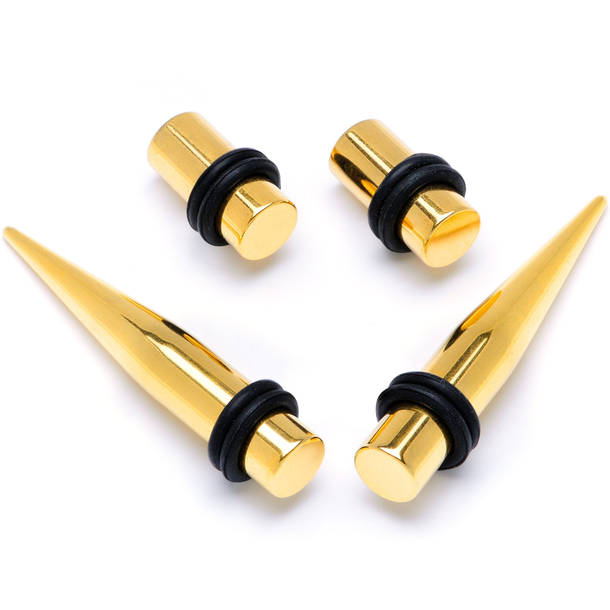 BodyCandy Gold Tone PVD Straight Plug and Taper Set Sizes 5mm to 10mm — scale reference