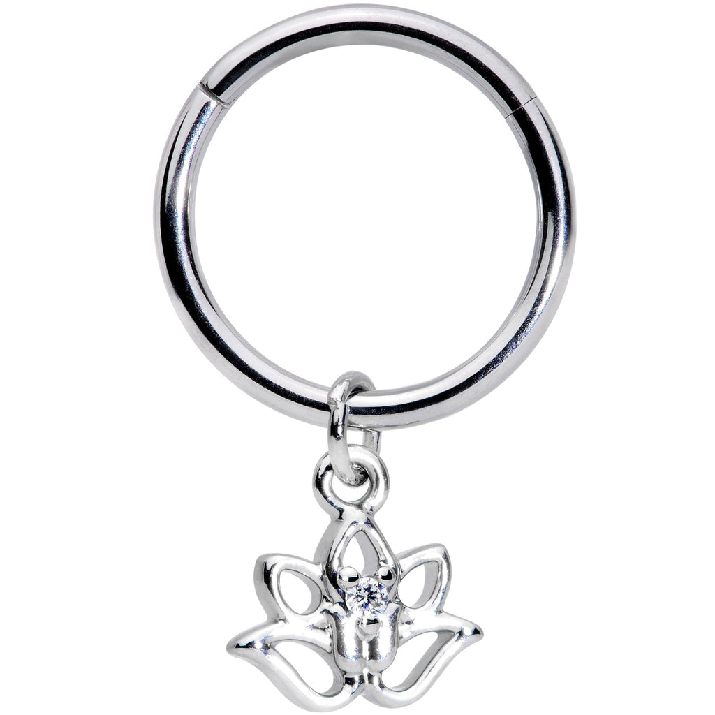 BodyCandy 16G 3/8 Clear CZ Gem Lotus Flower Dangle Hinged Segment Ring — main product shot