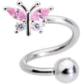 BodyCandy Clear Pink CZ Gem Springtime Butterfly Spiral Twister Belly Ring — main product shot