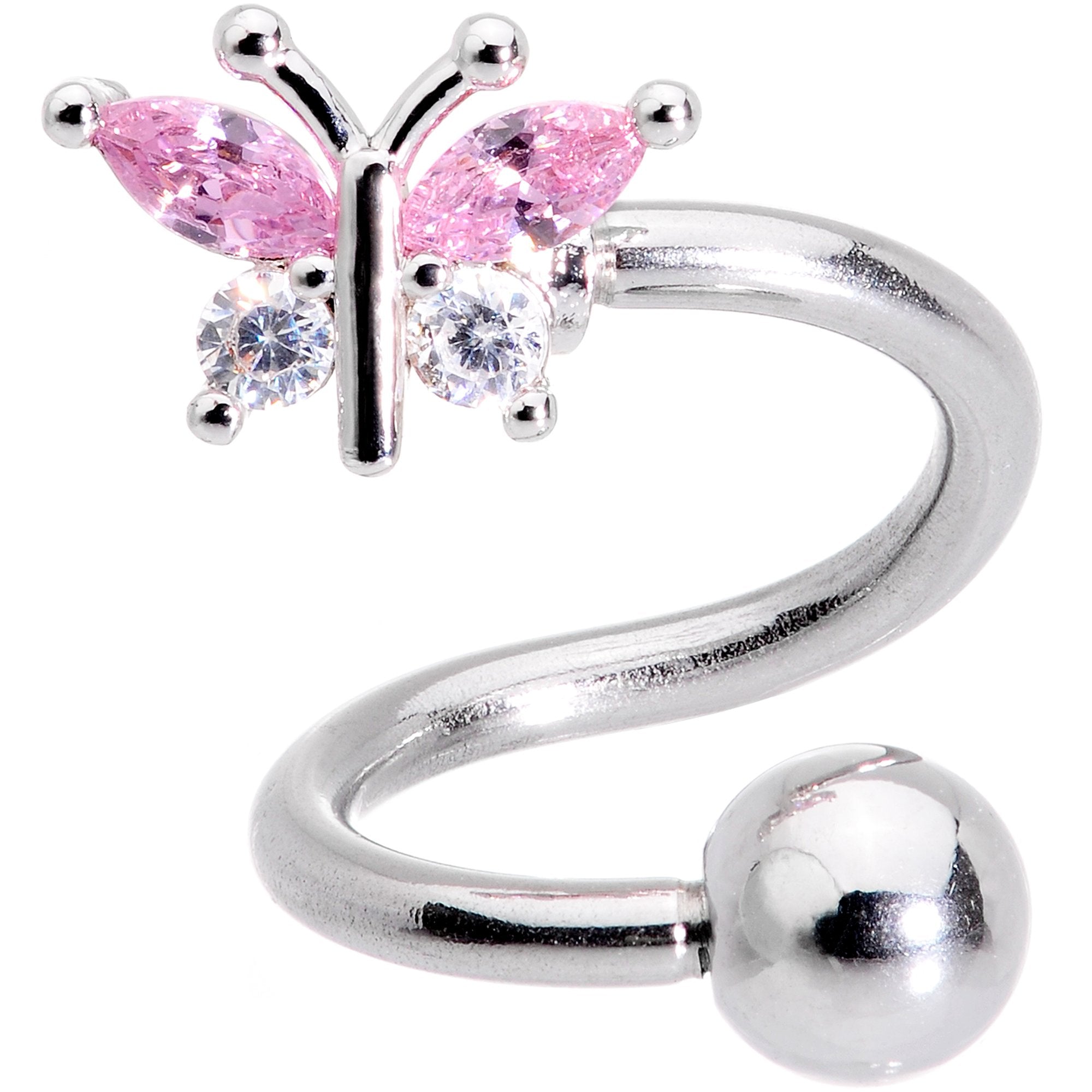 BodyCandy Clear Pink CZ Gem Springtime Butterfly Spiral Twister Belly Ring — main product shot