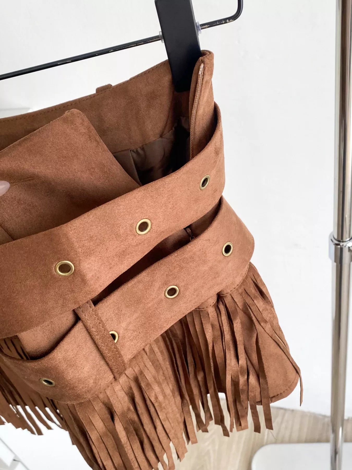 Fringe Belted Mini Skirt