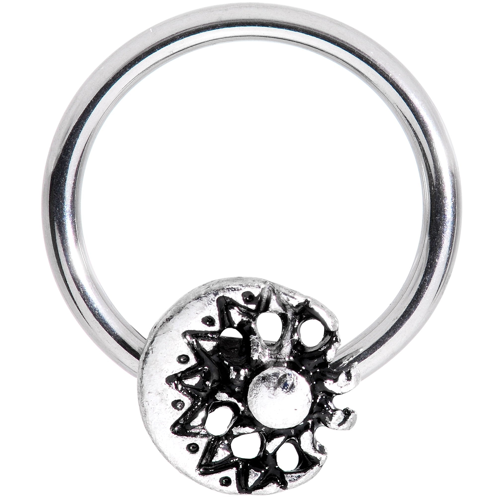 BodyCandy 16G 3/8 Moon Cradling the Sun BCR Captive Ring — detail and construction
