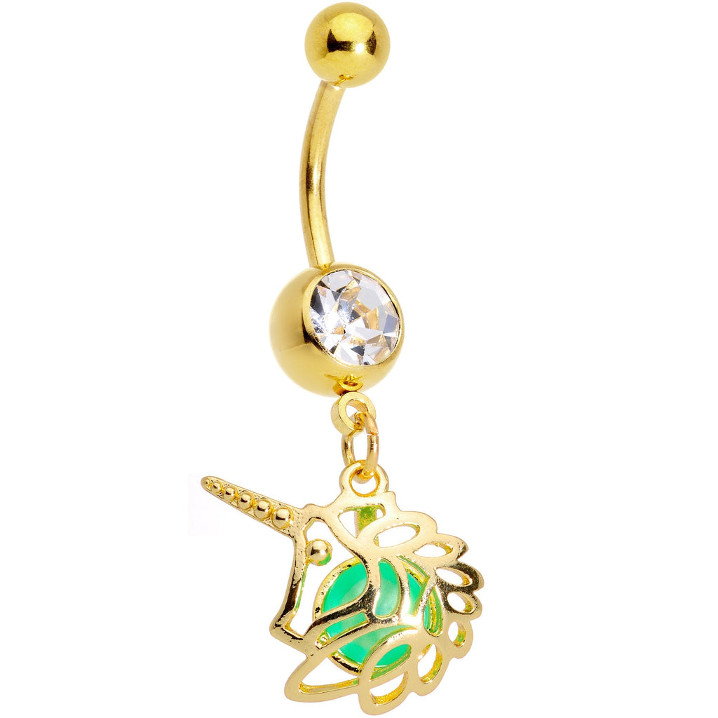 BodyCandy Clear Gem Gold Tone Glow Orb Unicorn Dangle Belly Ring — main product shot