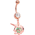 BodyCandy Clear Gem Rose Gold Tone Glow in the Dark Orb Unicorn Dangle Belly Ring — main product shot