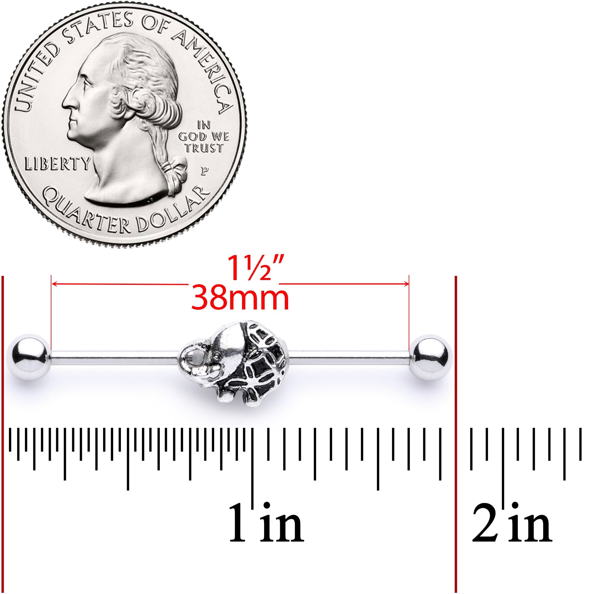 BodyCandy 14G Whimsical Round Elephant Industrial Barbell 38mm — lifestyle context