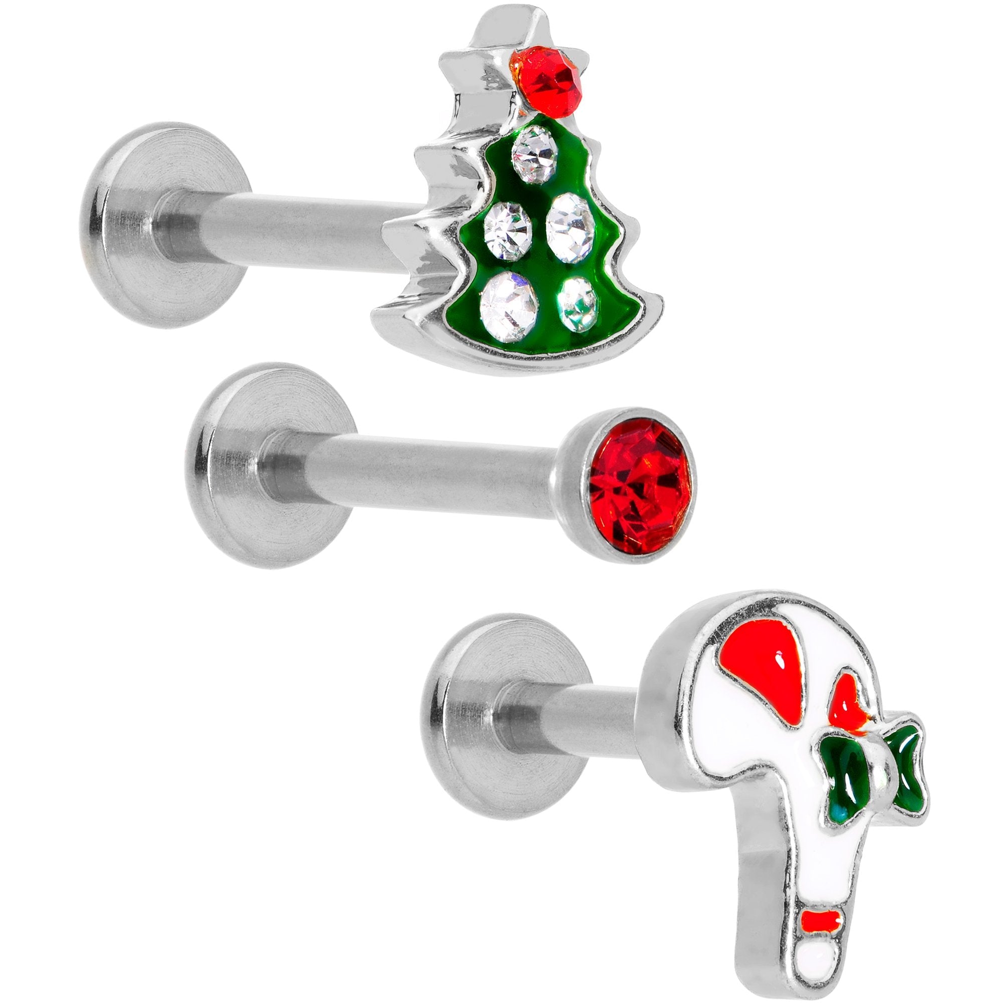 BodyCandy 16G 5/16 Gem Holiday Cartilage Tragus Earring Curation Set of 3 — main product shot