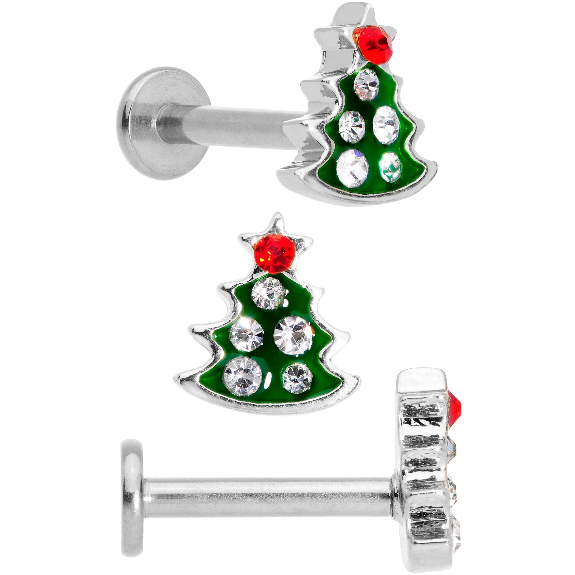 BodyCandy 16G 5/16 Gem Holiday Cartilage Tragus Earring Curation Set of 3 — detail and construction