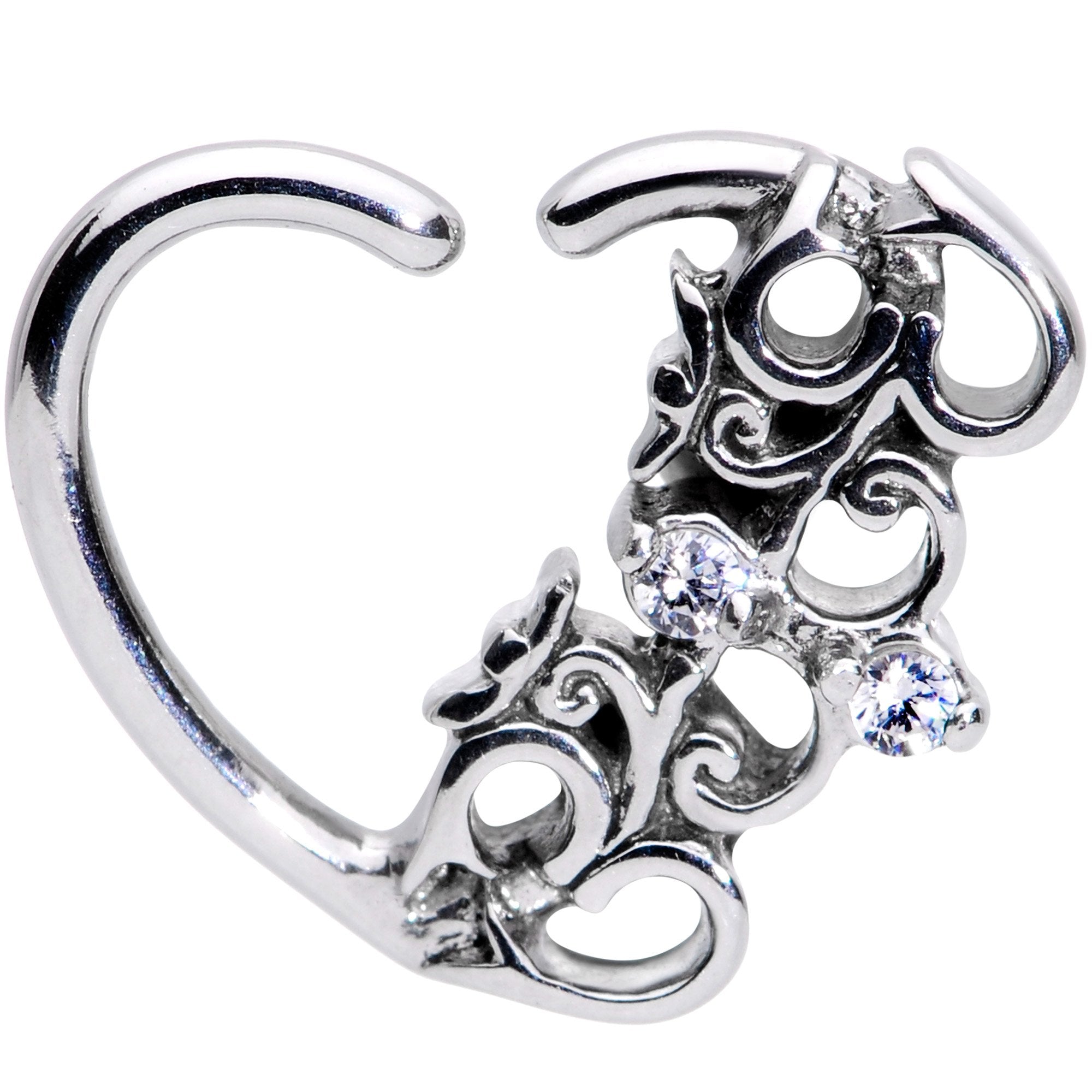 BodyCandy 16G 3/8 Clear CZ Gem Abstract Hearts Left Heart Closure Ring — main product shot