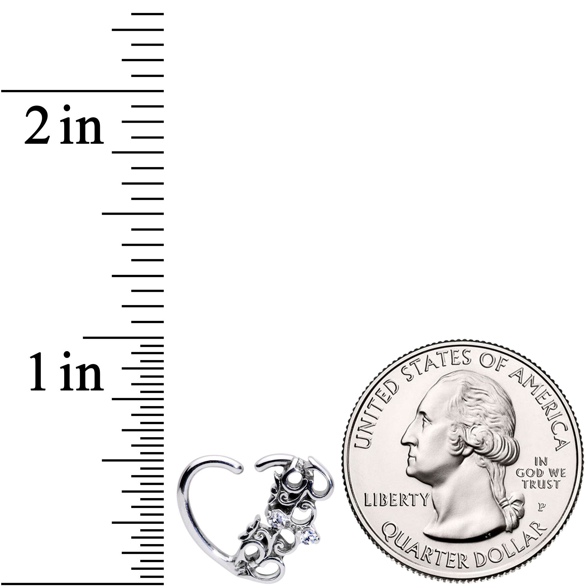 BodyCandy 16G 3/8 Clear CZ Gem Abstract Hearts Left Heart Closure Ring — detail and construction