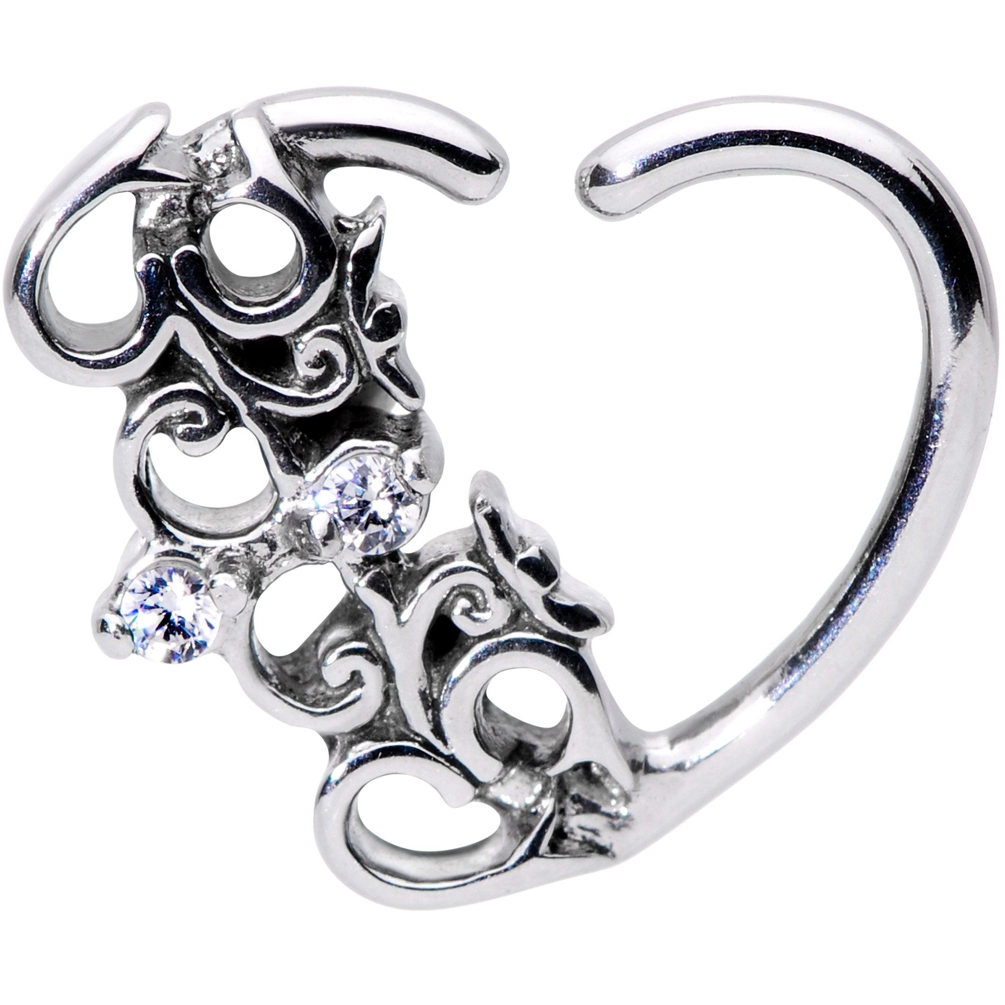 BodyCandy 16G 3/8 Clear CZ Gem Abstract Hearts Right Heart Closure Ring — main product shot
