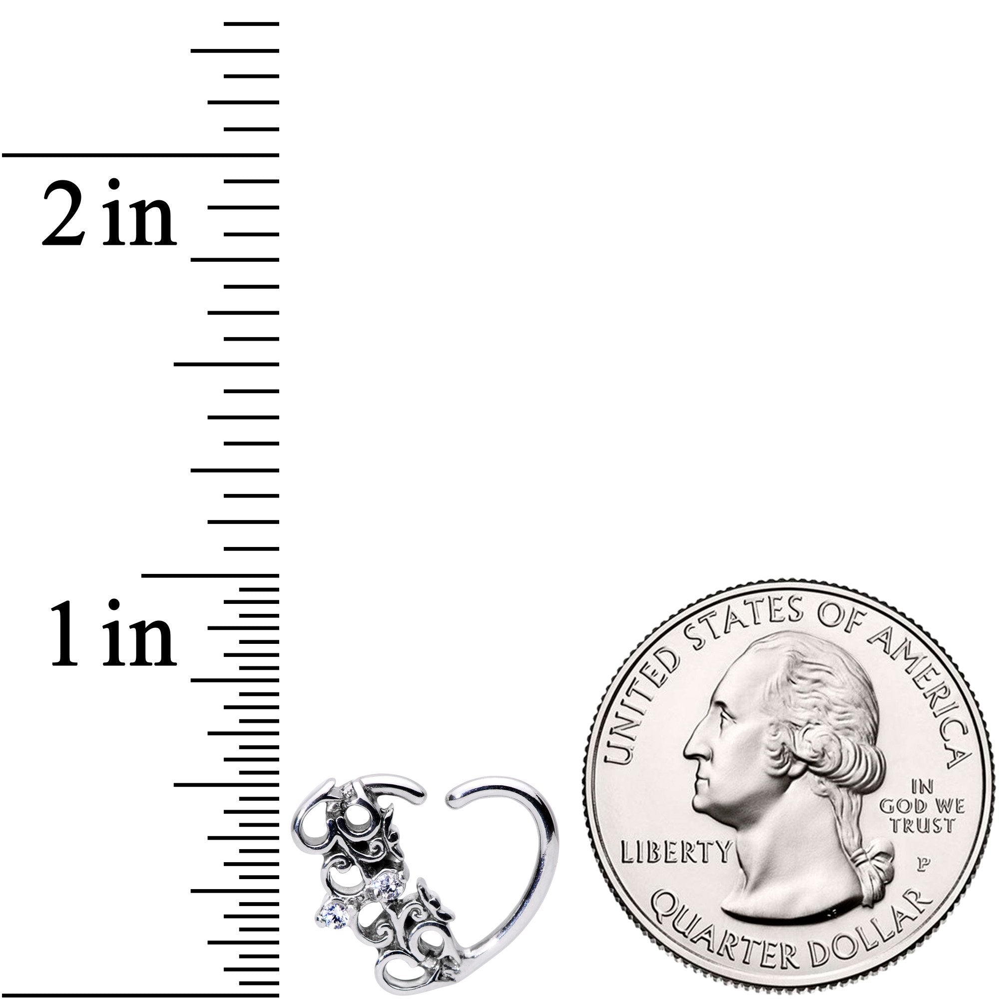 BodyCandy 16G 3/8 Clear CZ Gem Abstract Hearts Right Heart Closure Ring — detail and construction