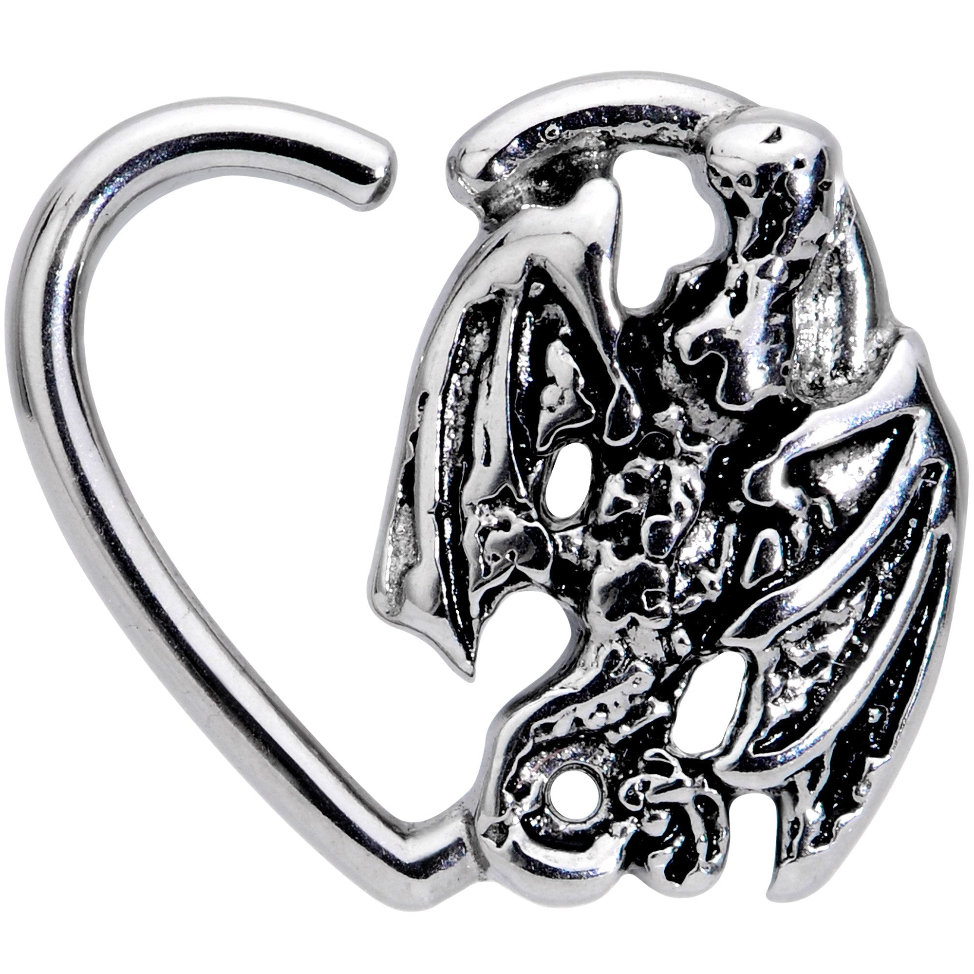 BodyCandy 16G 3/8 Crouching Dragon Heart Shaped Left Ear Closure Ring — main product shot