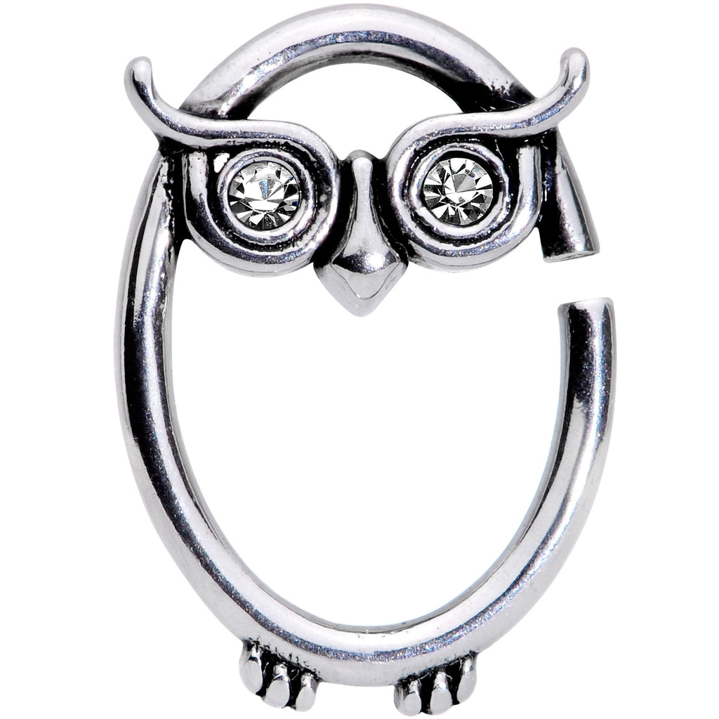 BodyCandy 16G 3/8 Clear Cubic Zirconia Wise Old Right Owl Closure Ring — main product shot