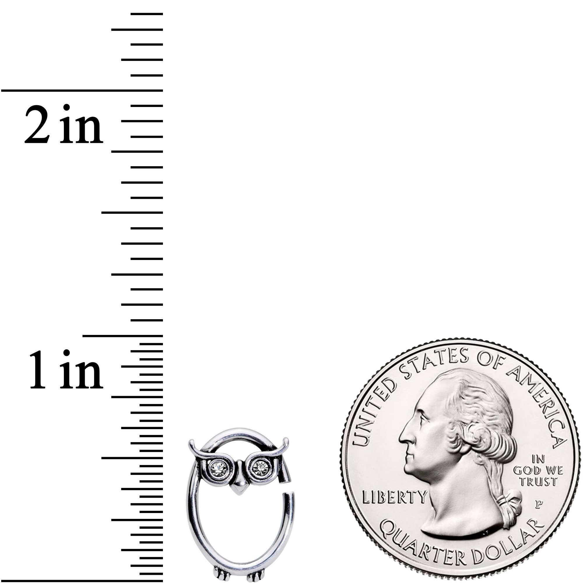 BodyCandy 16G 3/8 Clear Cubic Zirconia Wise Old Right Owl Closure Ring — detail and construction