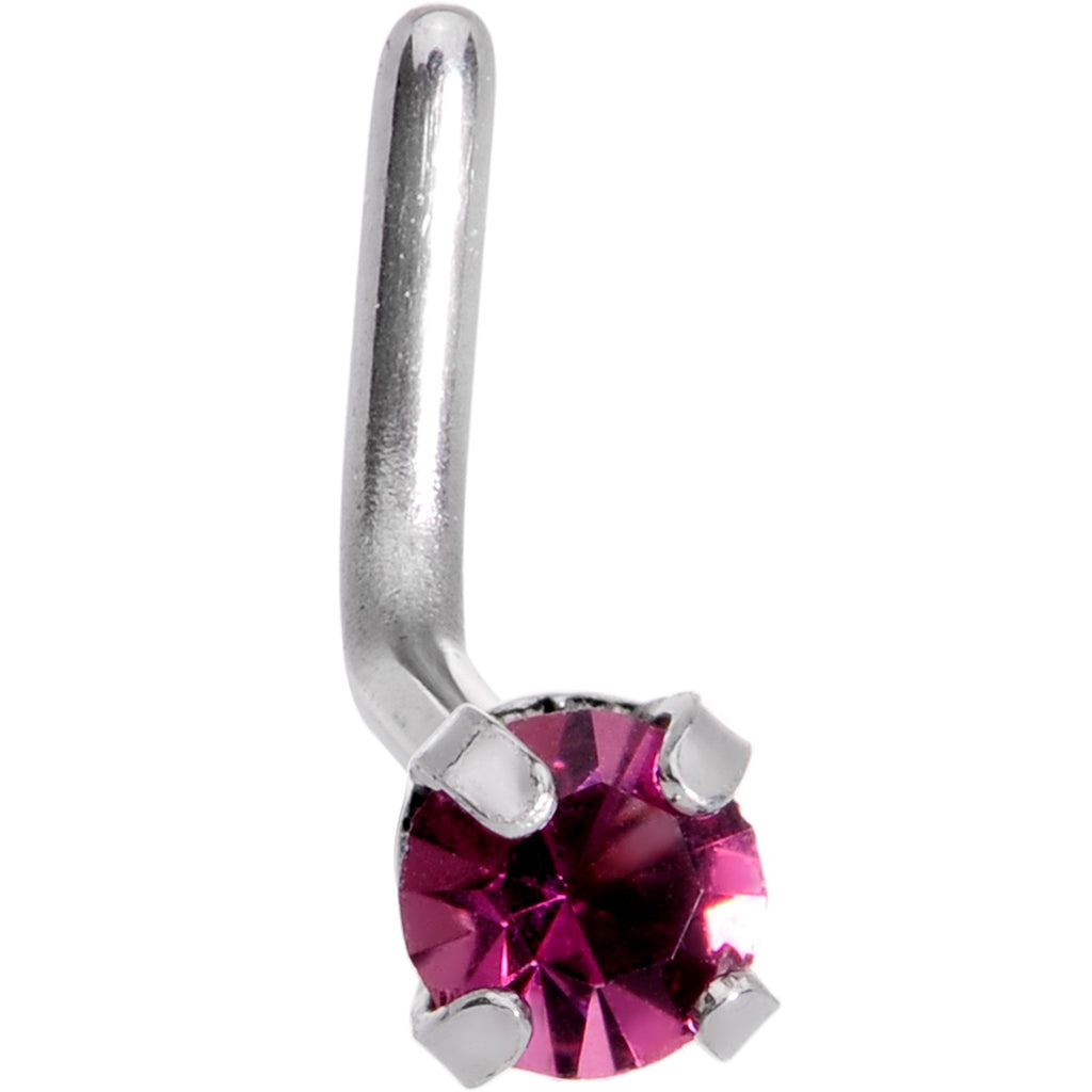BodyCandy 20G 1/4 Purple CZ Gem L Shaped Nose Ring — detail and construction