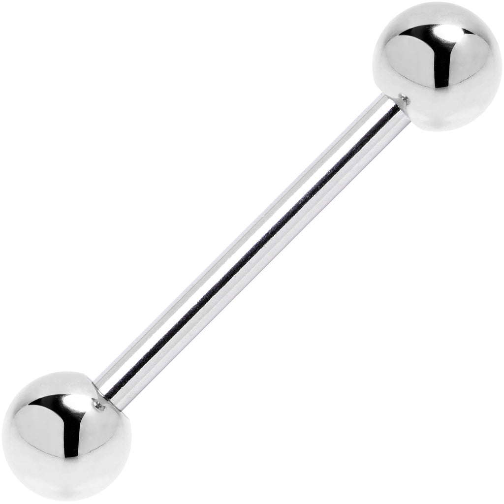 BodyCandy Solid 14k White Gold Barbell Tongue Ring 14G 5/8 5mm Ball — detail close-up
