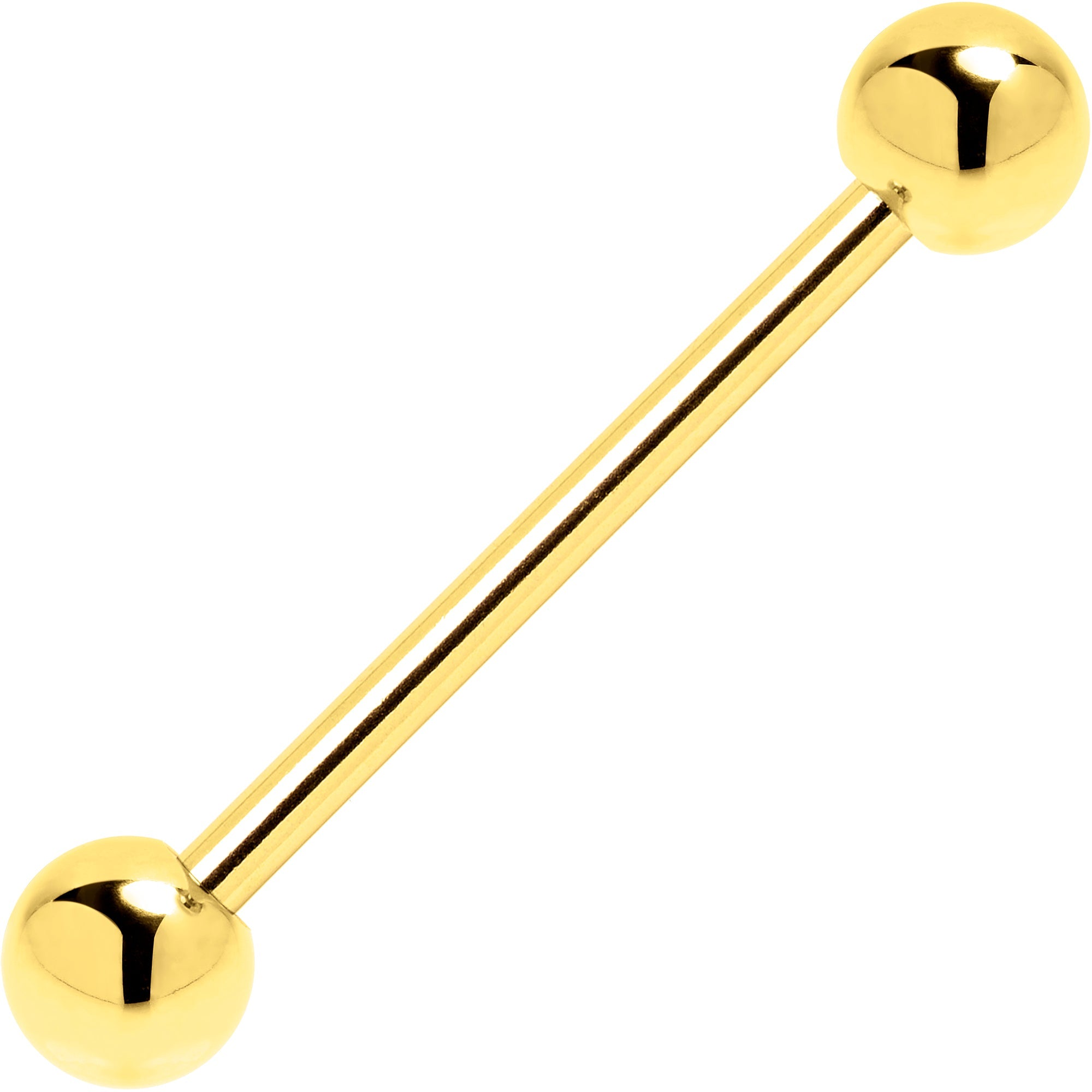 BodyCandy Solid 14k Yellow Gold Straight Barbell 14G 3/4 5mm — detail close-up