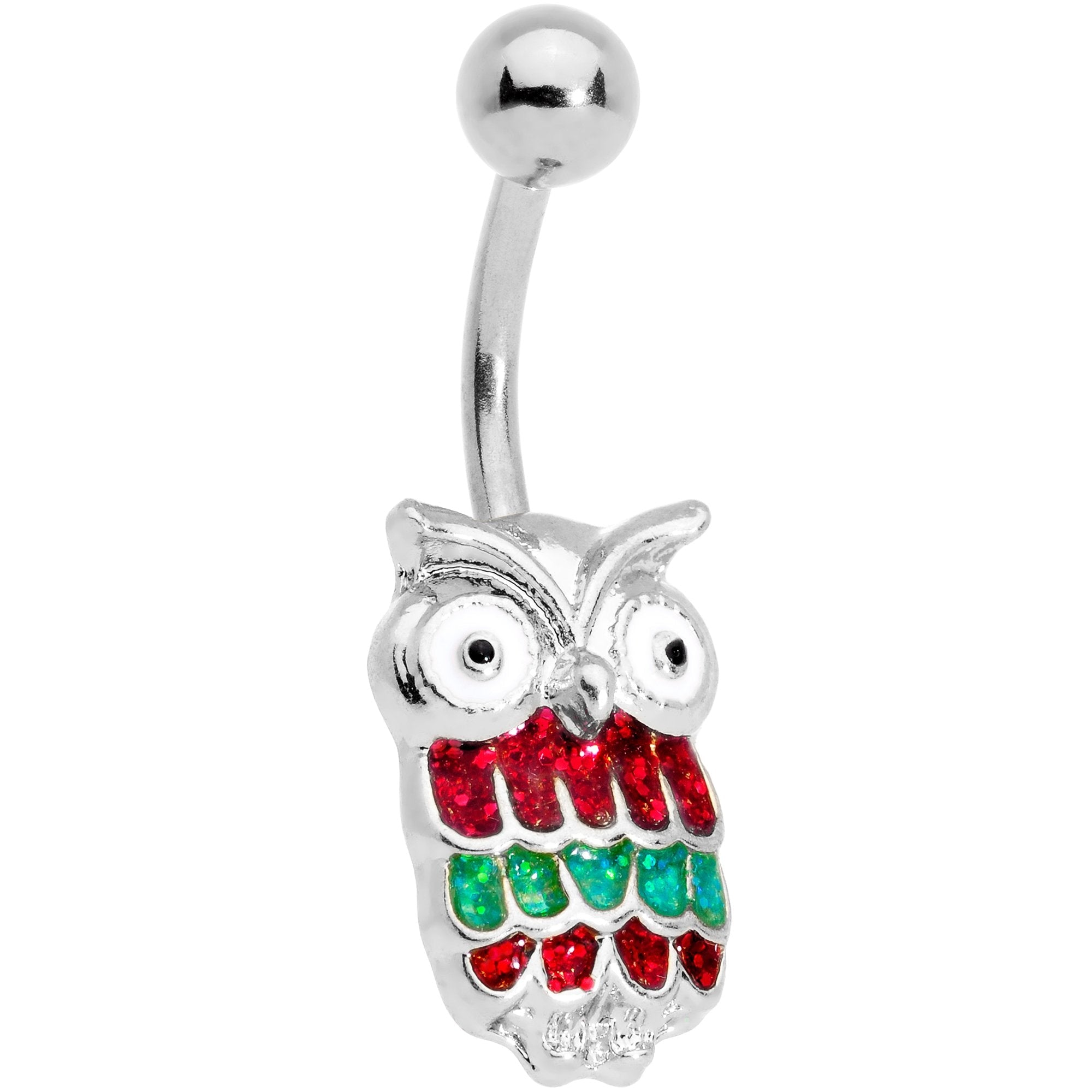 BodyCandy Red Green Happy Holiday Christmas Hoot Owl Belly Ring — main product shot