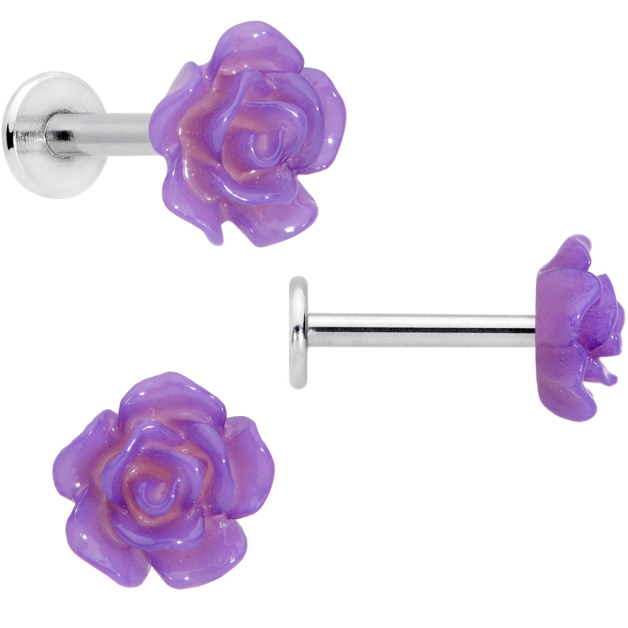 BodyCandy 16G 1/4 Purple Gem Rose Flower Labret Monroe Tragus Set of 4 — lifestyle context