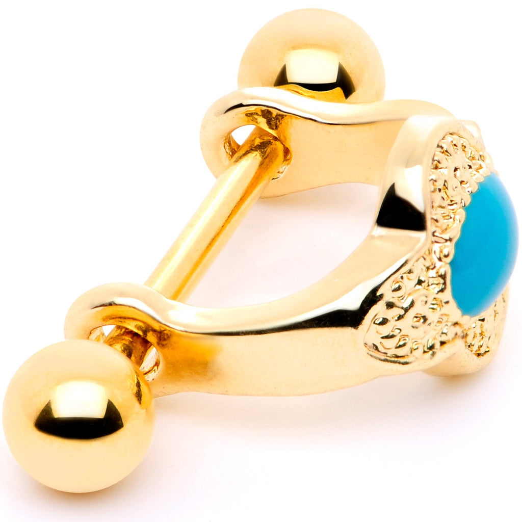 BodyCandy 16G 1/2 Faux Turquoise Gold Tone Flower Cartilage Cuff — main product shot