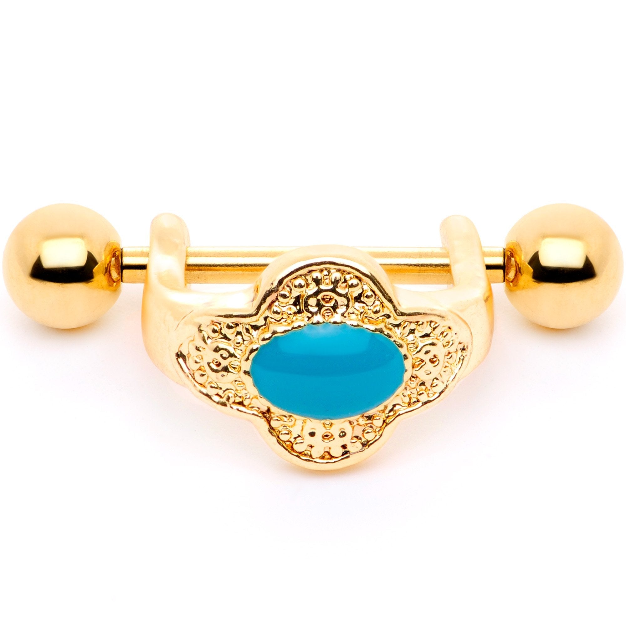 BodyCandy 16G 1/2 Faux Turquoise Gold Tone Flower Cartilage Cuff — detail and construction