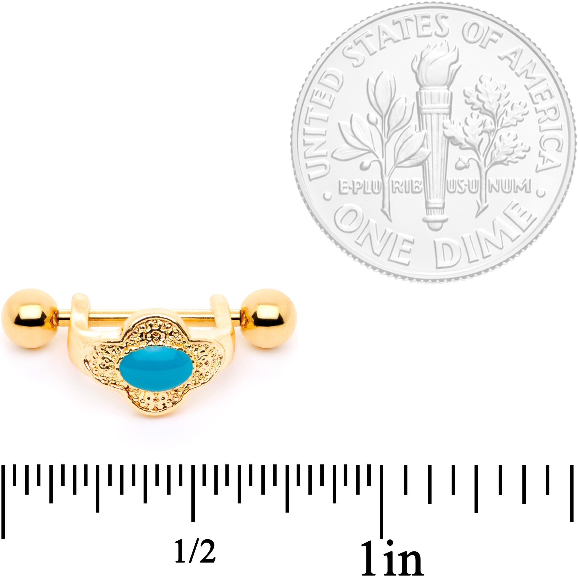 BodyCandy 16G 1/2 Faux Turquoise Gold Tone Flower Cartilage Cuff — branding close-up