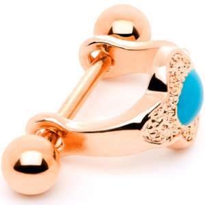 BodyCandy 16G 1/2 Faux Turquoise Rose Gold Tone Flower Cartilage Cuff — main product shot