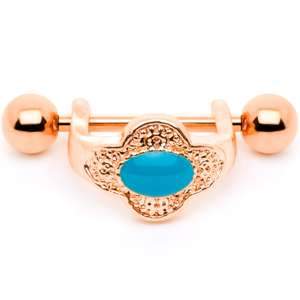 BodyCandy 16G 1/2 Faux Turquoise Rose Gold Tone Flower Cartilage Cuff — detail and construction