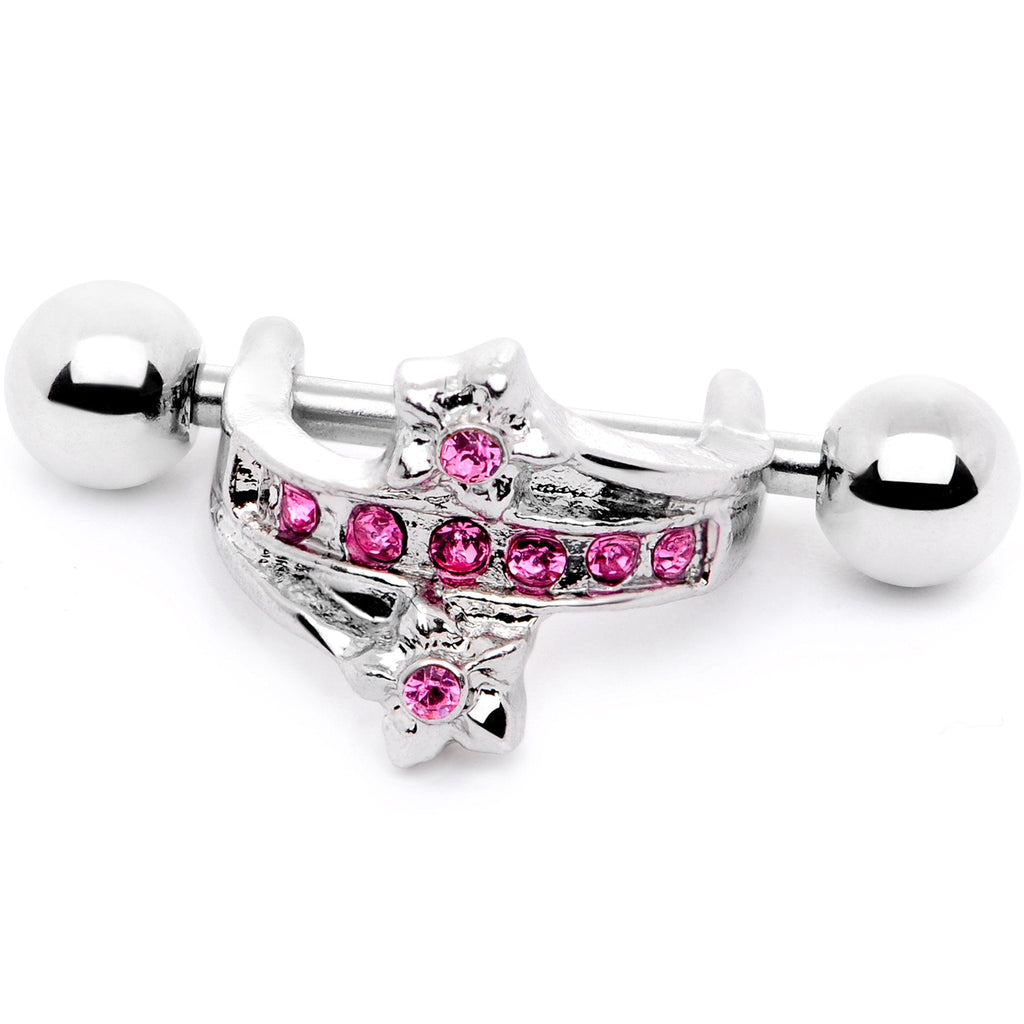 BodyCandy 16G 1/2 Pink Gem Cross Crown Cartilage Cuff — detail and construction