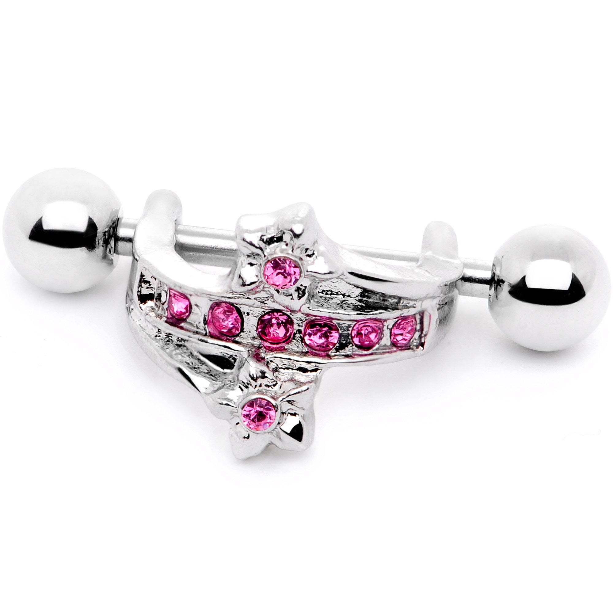 BodyCandy 16G 1/2 Pink Gem Cross Crown Cartilage Cuff — detail and construction
