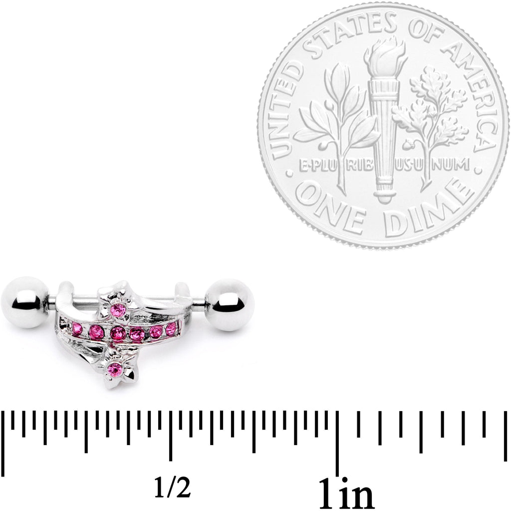 BodyCandy 16G 1/2 Pink Gem Cross Crown Cartilage Cuff — alternate view