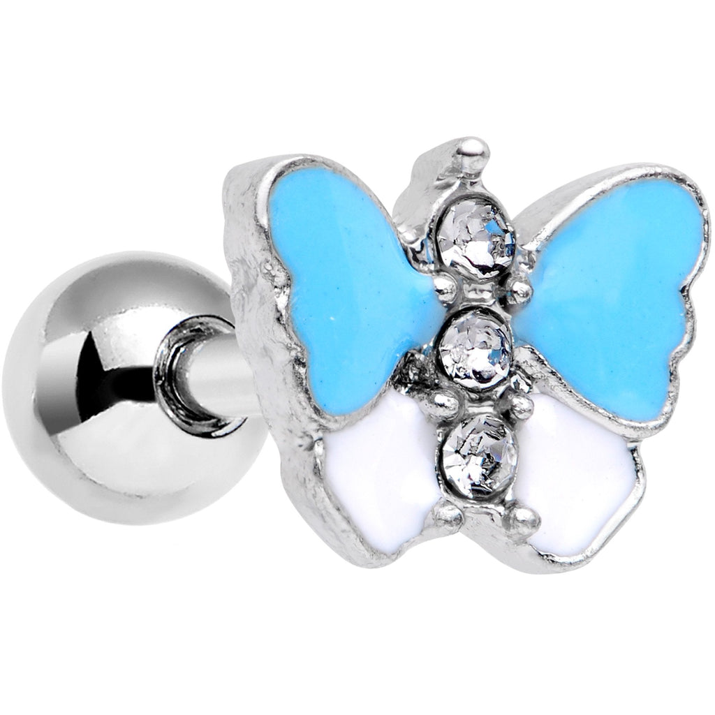 BodyCandy 16G 1/4 Clear Gem Blue White Butterfly Cartilage Tragus Earring — main product shot
