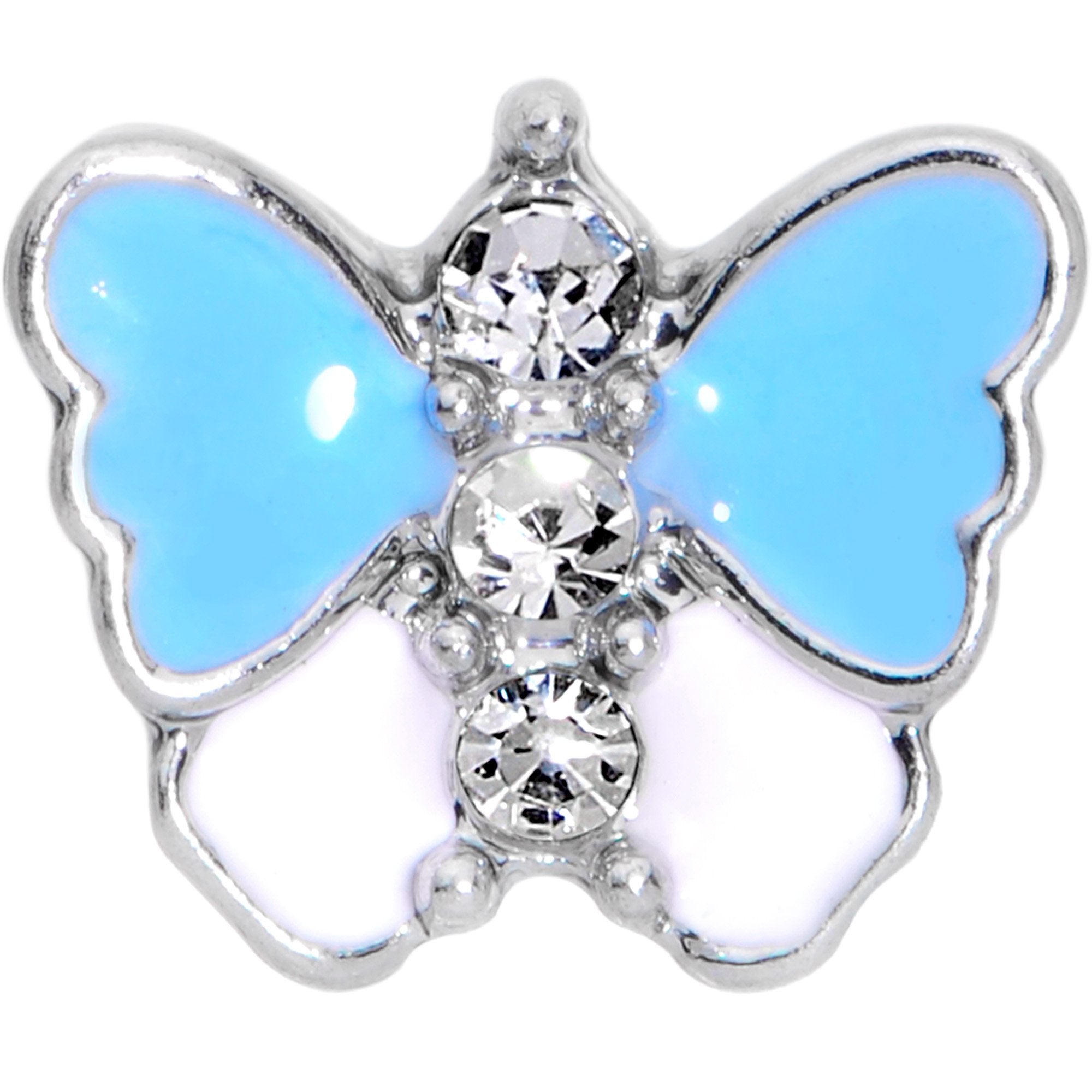 BodyCandy 16G 1/4 Clear Gem Blue White Butterfly Cartilage Tragus Earring — detail and construction