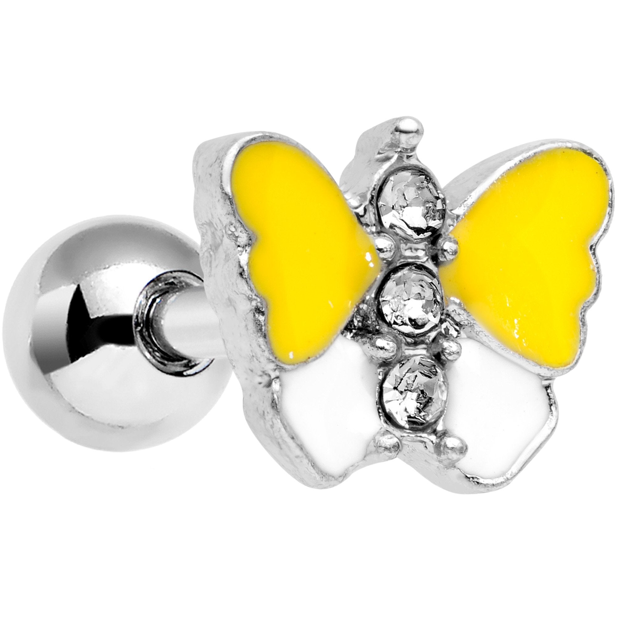 BodyCandy 16G 1/4 Clear Gem Yellow Butterfly Cartilage Tragus Earring — main product shot