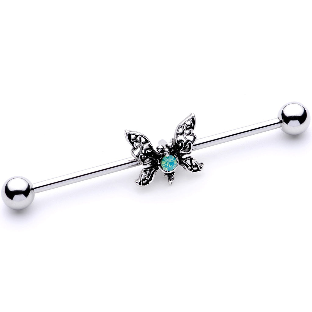 BodyCandy 14G Blue Faux Opal Butterfly Industrial Barbell 38mm — main product shot
