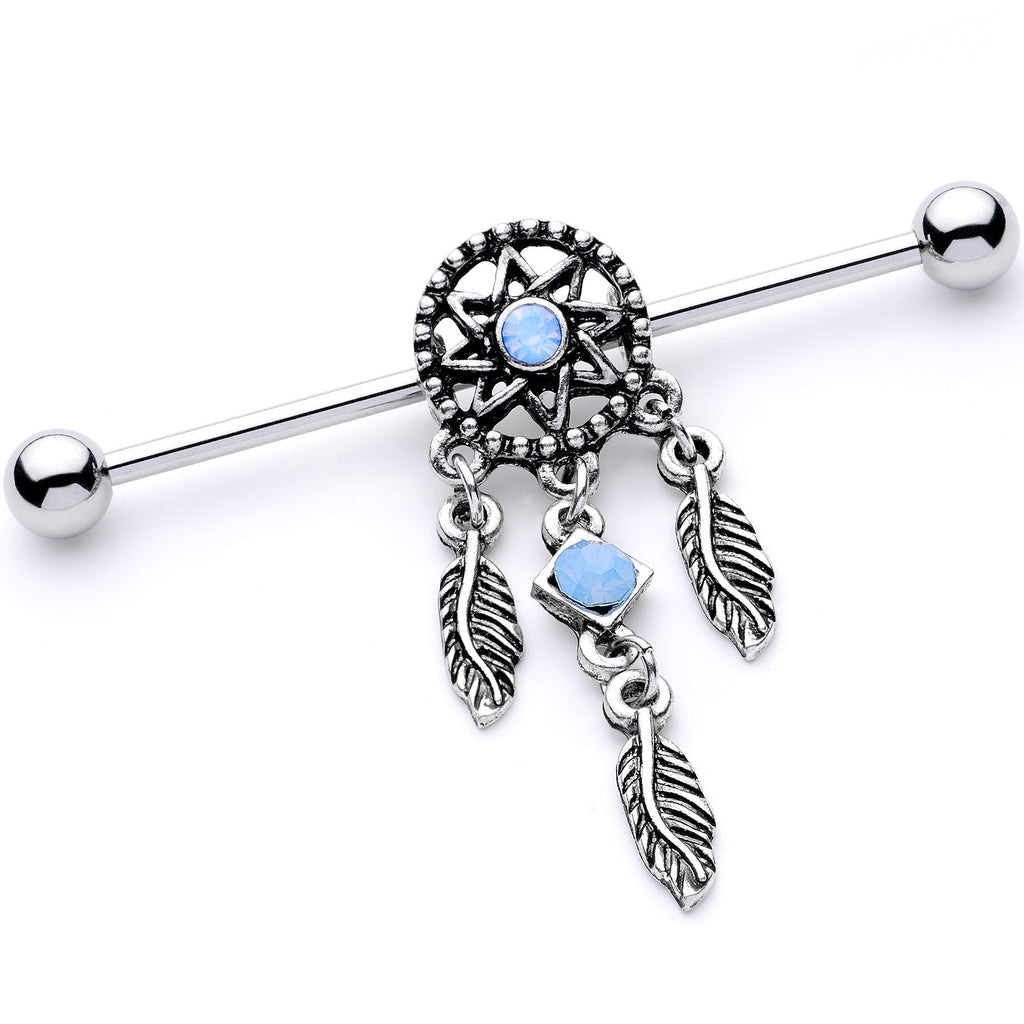 BodyCandy Blue Synthetic Opal Feather Dreamcatcher Industrial Barbell 38mm — main product shot