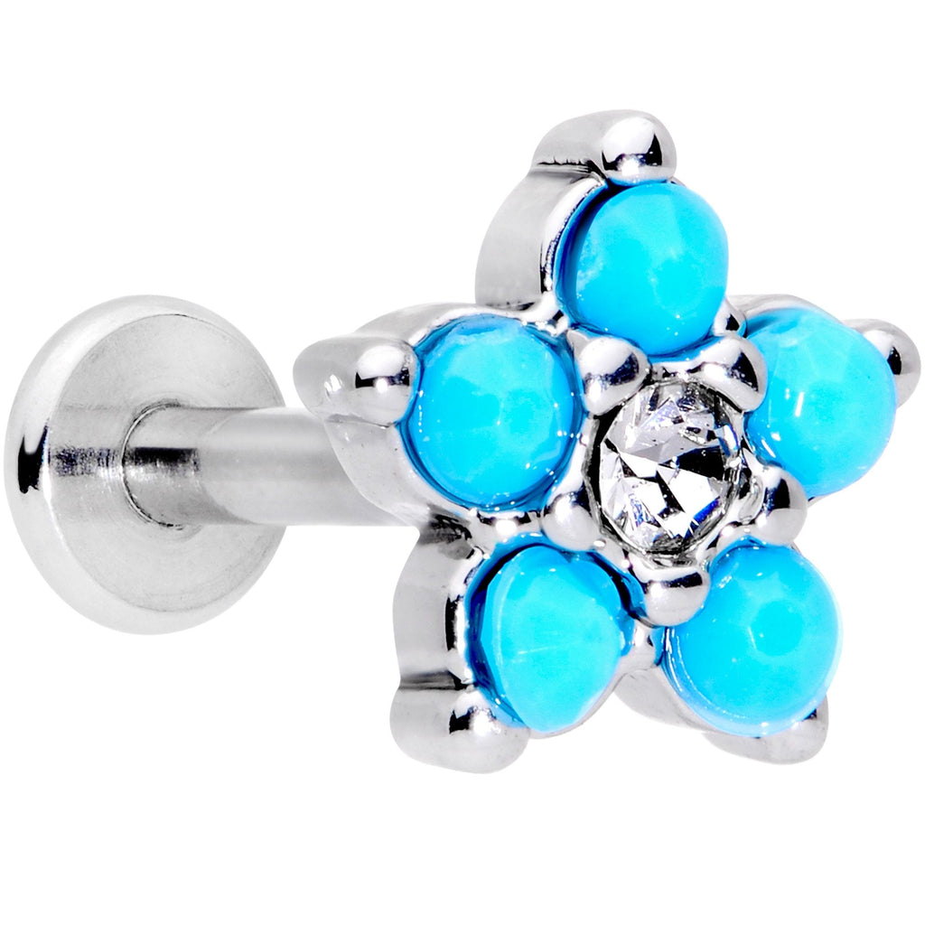BodyCandy 16G 5/16 CZ Gem Faux Turquoise Flower Internally Threaded Labret — main product shot