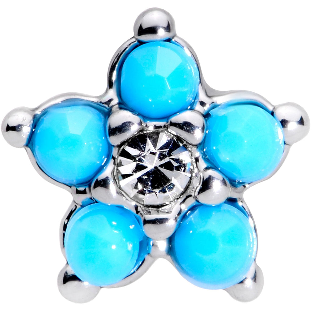BodyCandy 16G 5/16 CZ Gem Faux Turquoise Flower Internally Threaded Labret — detail and construction