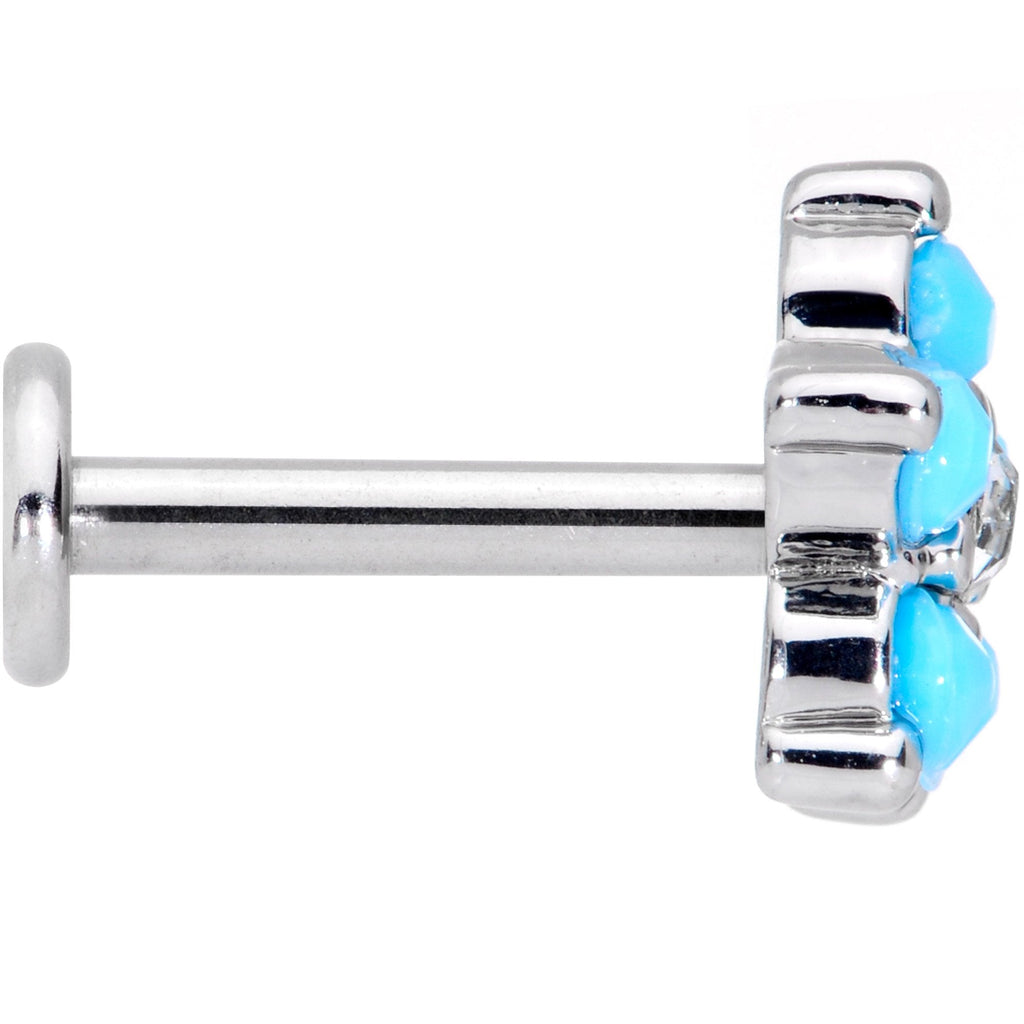 BodyCandy 16G 5/16 CZ Gem Faux Turquoise Flower Internally Threaded Labret — lifestyle context