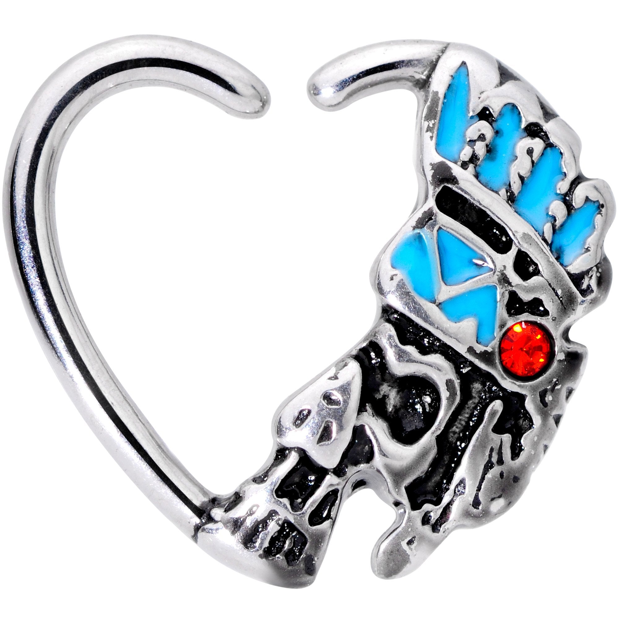 BodyCandy 16G 3/8 Red Gem Warrior Headdress Left Heart Closure Ring — main product shot