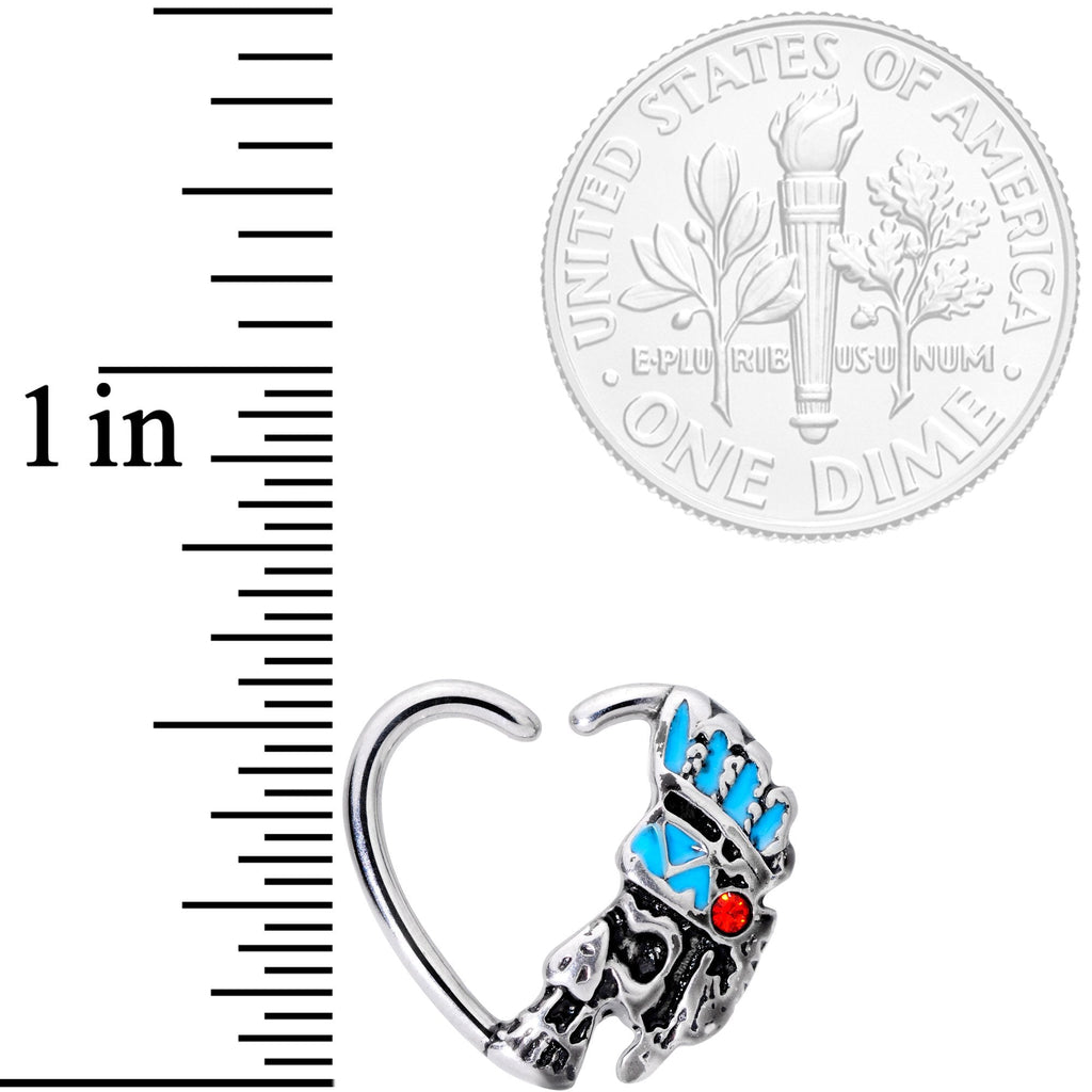 BodyCandy 16G 3/8 Red Gem Warrior Headdress Left Heart Closure Ring — detail and construction