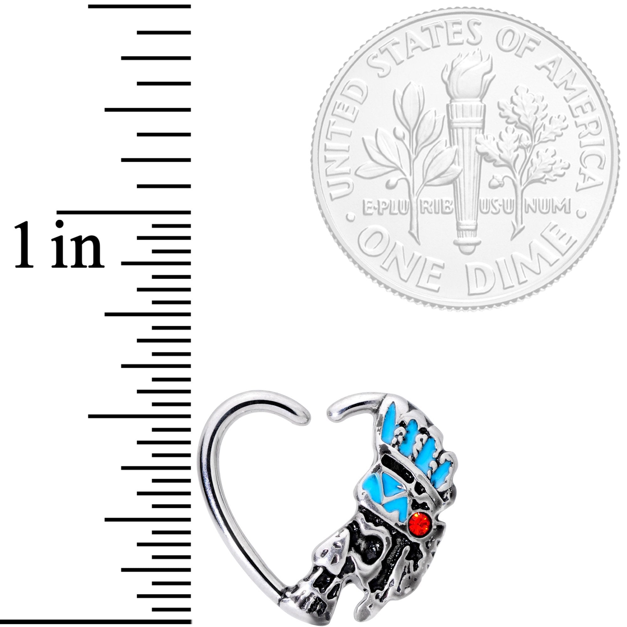 BodyCandy 16G 3/8 Red Gem Warrior Headdress Left Heart Closure Ring — detail and construction