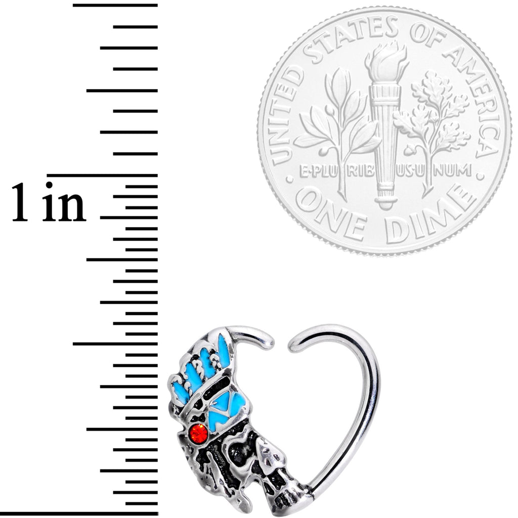 BodyCandy 16G 3/8 Red Gem Warrior Headdress Right Heart Closure Ring — detail and construction