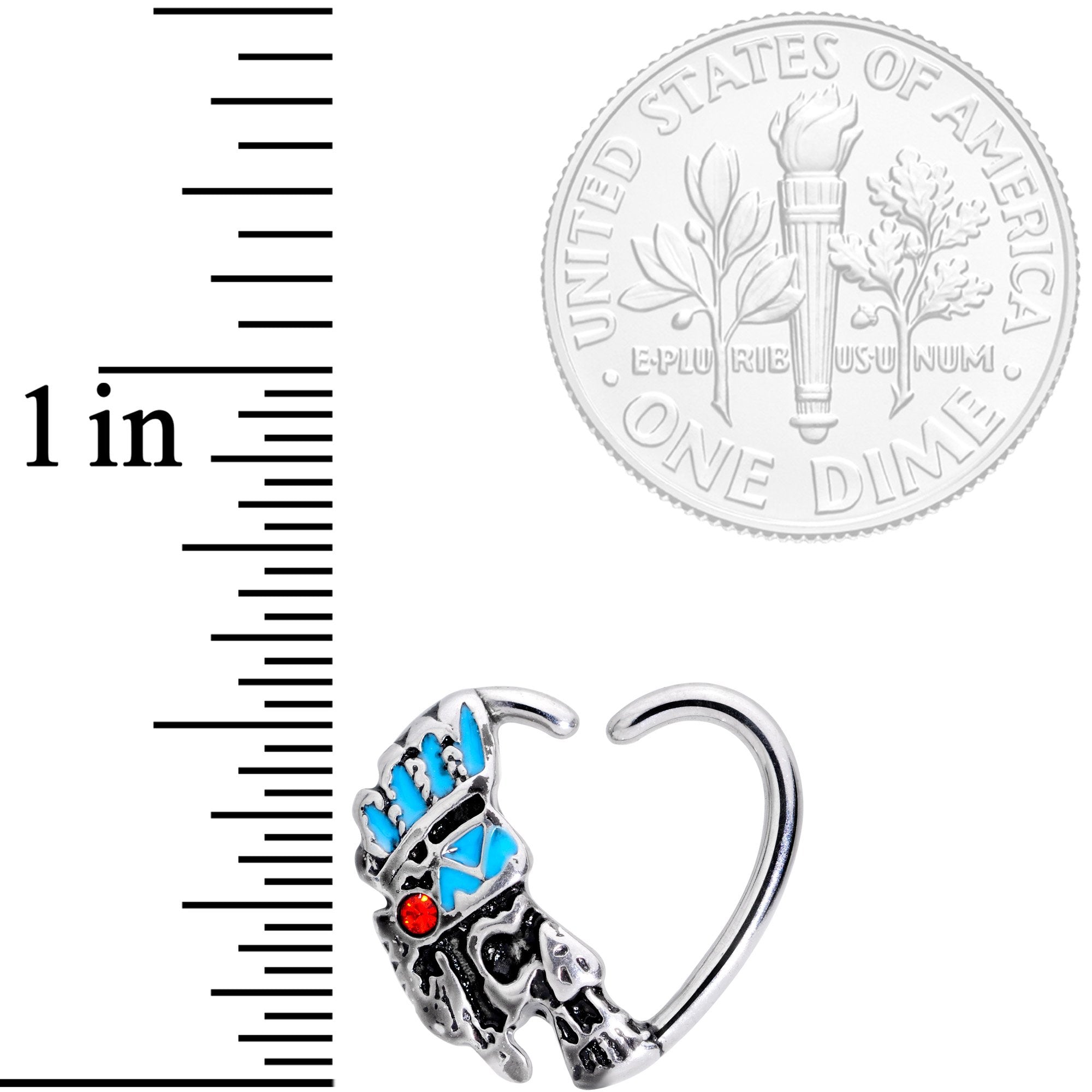 BodyCandy 16G 3/8 Red Gem Warrior Headdress Right Heart Closure Ring — detail and construction