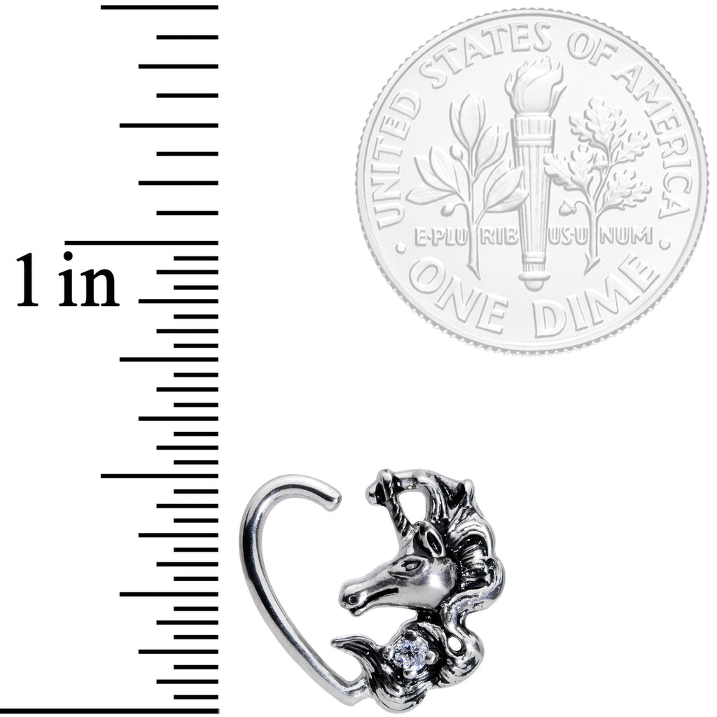BodyCandy 16G 3/8 Clear CZ Unicorn Left Heart Closure Ring — detail and construction