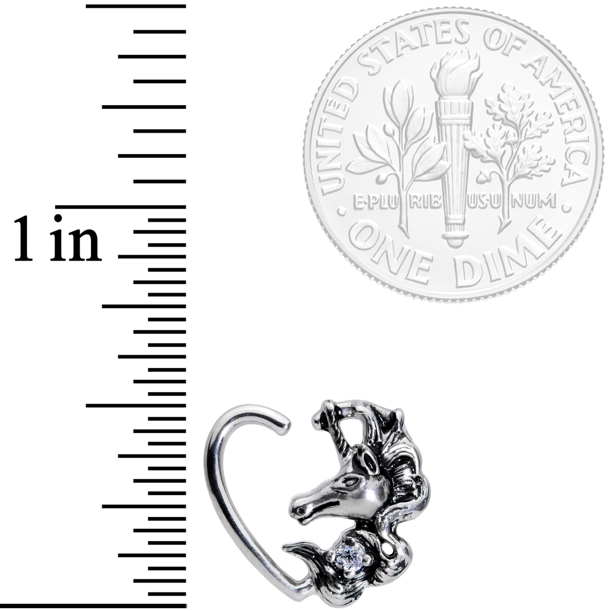 BodyCandy 16G 3/8 Clear CZ Unicorn Left Heart Closure Ring — detail and construction