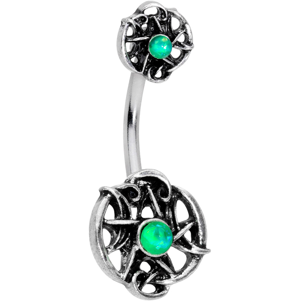 BodyCandy Green Synthetic Opal Moon Pentagram Double Mount Belly Ring — main product shot