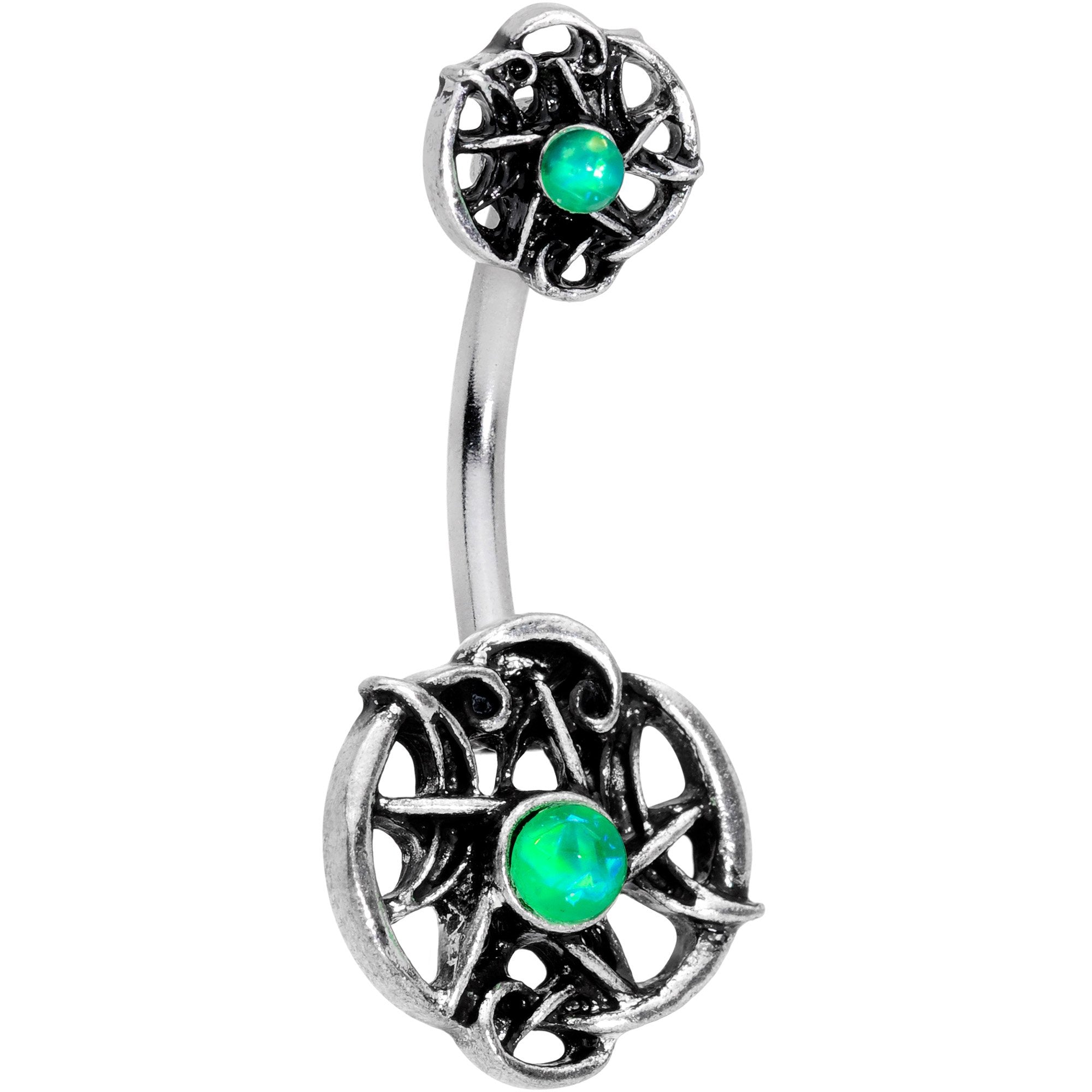 BodyCandy Green Synthetic Opal Moon Pentagram Double Mount Belly Ring — main product shot