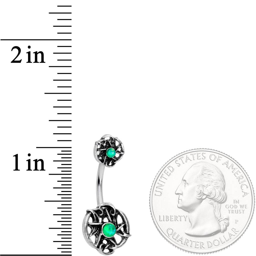 BodyCandy Green Synthetic Opal Moon Pentagram Double Mount Belly Ring — detail and construction